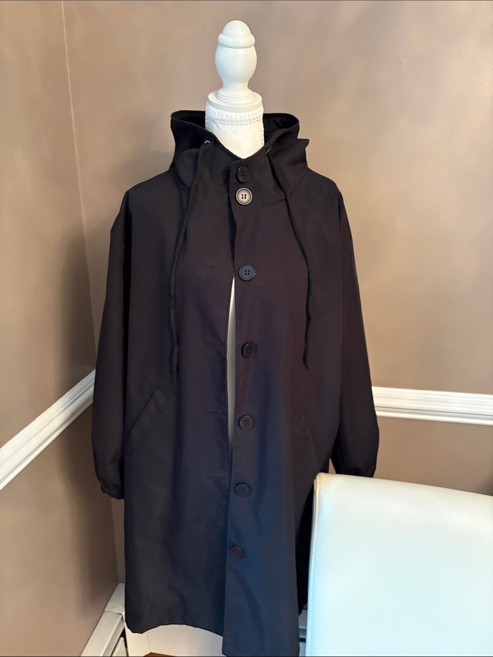 Women’s Black Hooded Button-Front Jacket